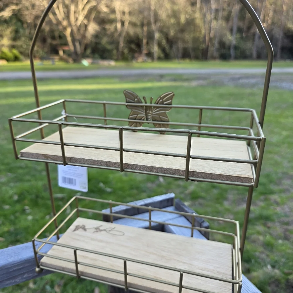Dolly Parton 2 Tier Butterfly Serving Tray Server Shelf Wood and Metal Signature
